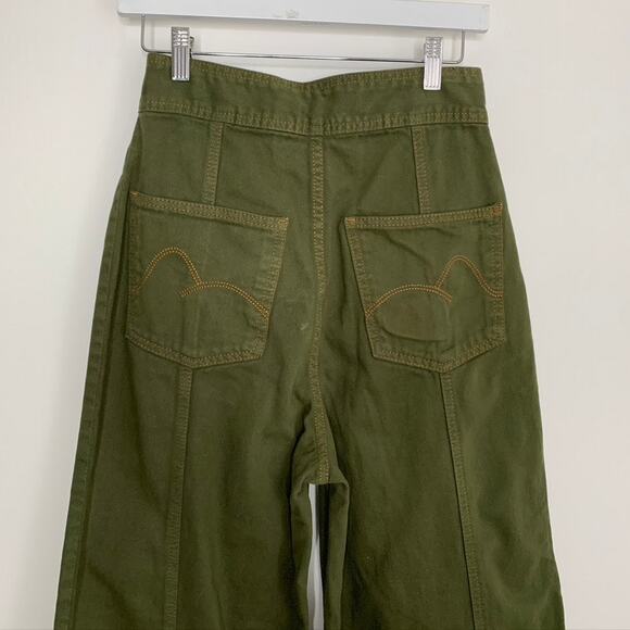Farm Rio Wide Leg Pockets Twill Trousers Women's Size 38 Green Small - Picture 12 of 13